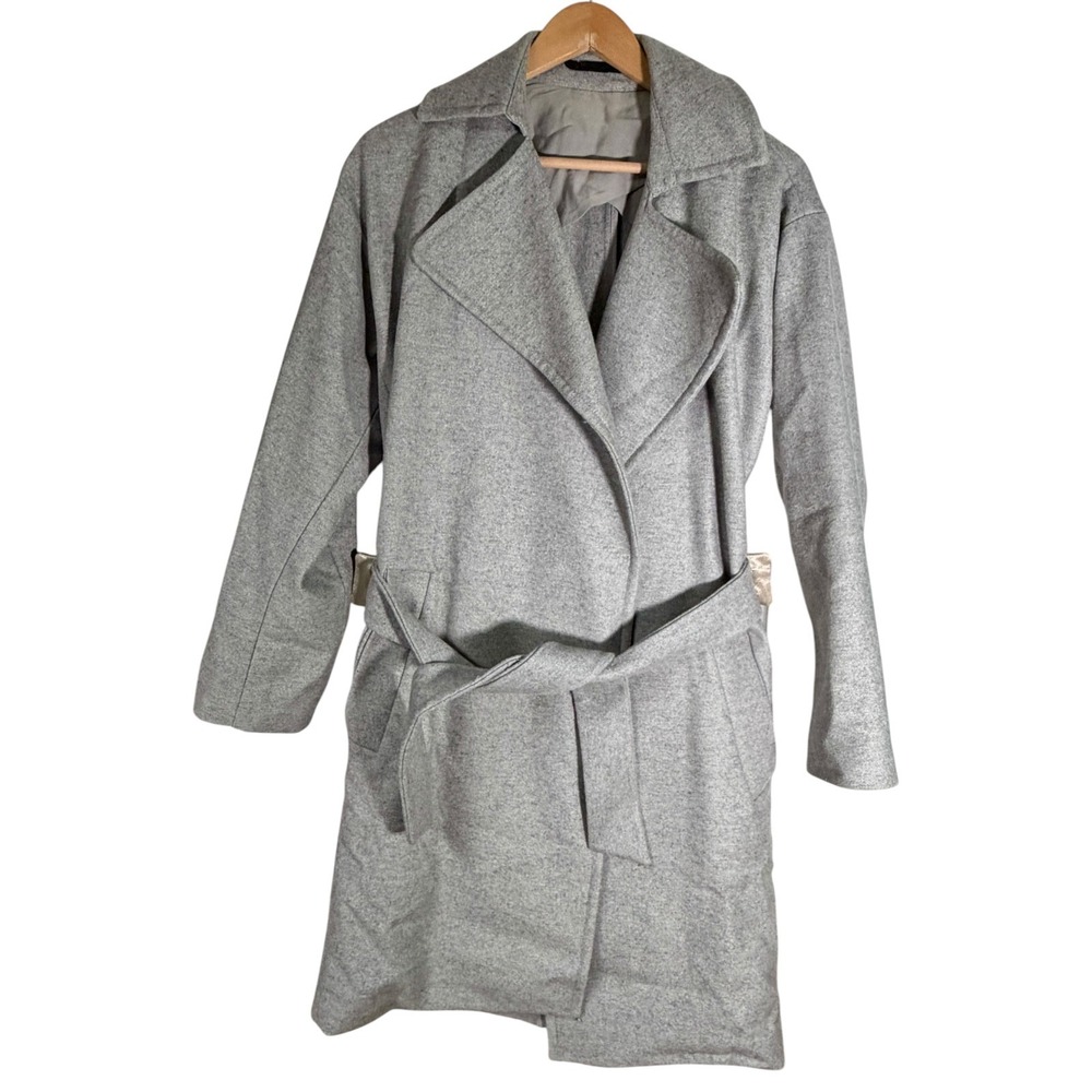 Allsaints Women's Miya Trench Coat Wool Blend Italian Cloth Gray US 0 UK 4 EU 32
